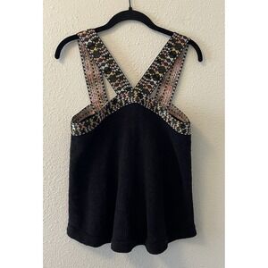 Madewell Tank Small Embroidered Strap Swing Black Boho Festival Halter